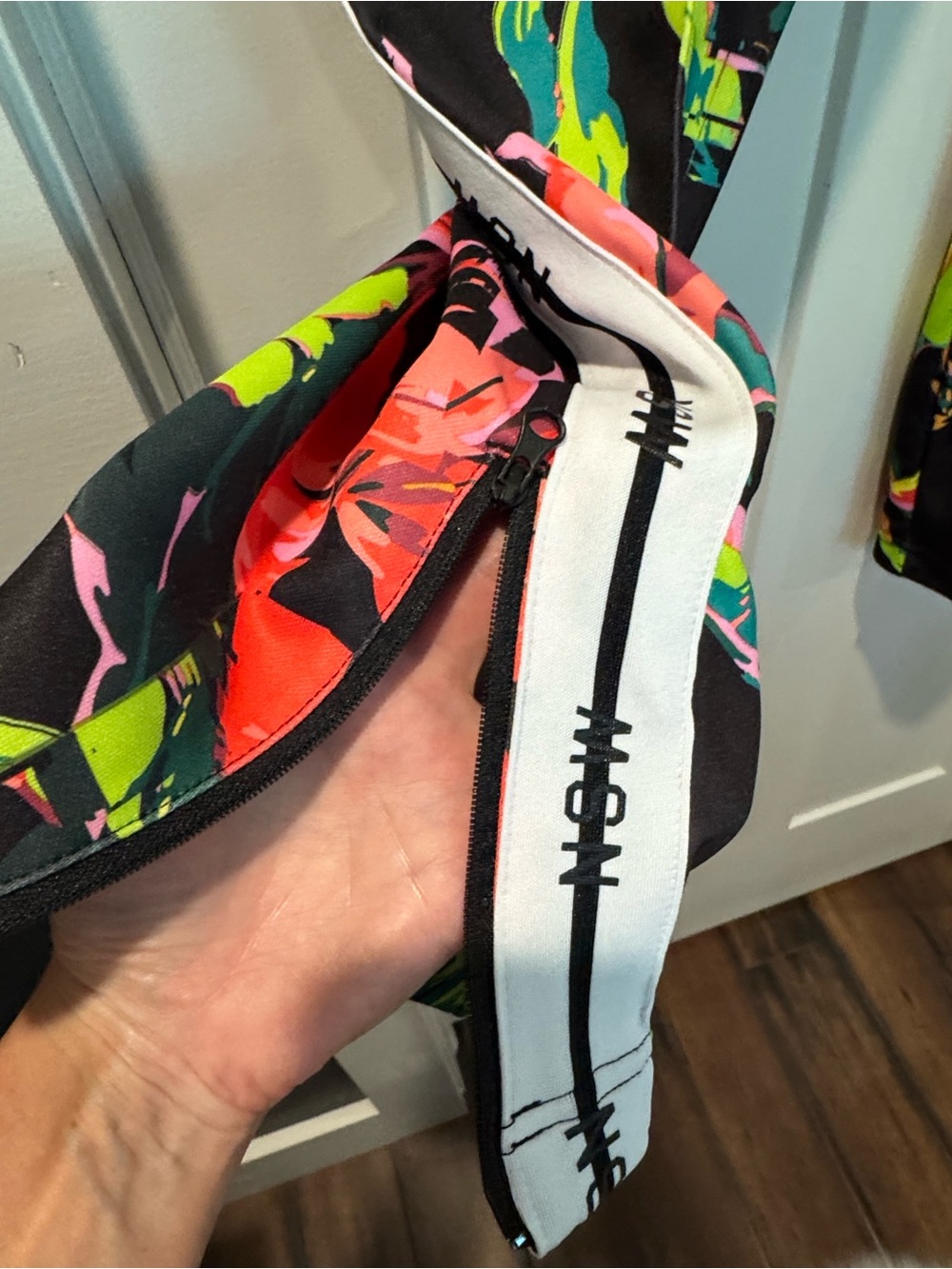 Nike Black Tropical Floral Track Pants with Neon Accents - Picture 5 of 10